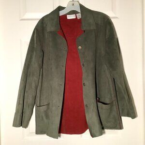 Alfred Dunner Womens Green Coat Suede Look Button Up Pockets